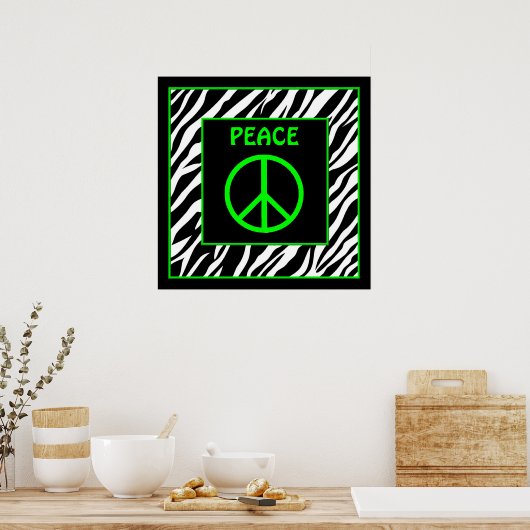 Zebra and Lime Green Peace Sign Wall Decor Poster (Küche)