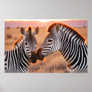 Zebra Animal Nature Zuneigung Gekümmert Poster