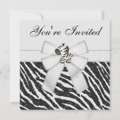 Zebra & Animal Print Black & White Glitzer Party Einladung (Vorderseite)