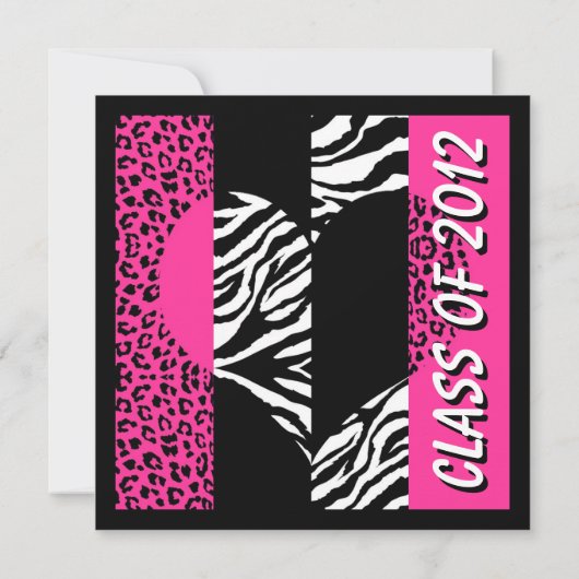 Zebra Animal Print Hot Pink Abschluss - Custom Einladung (Rückseite)