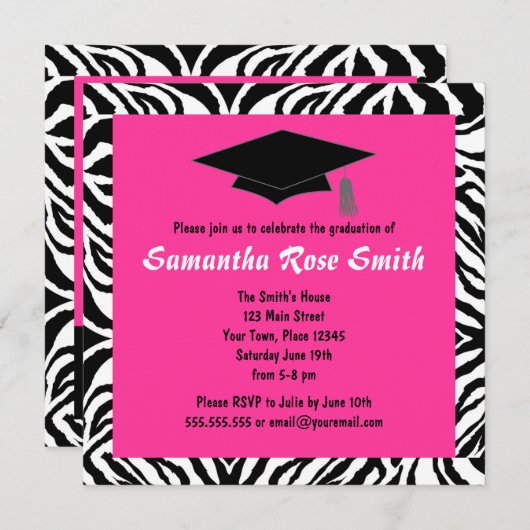 Zebra Animal Print Hot Pink Graduation Party Einladung
