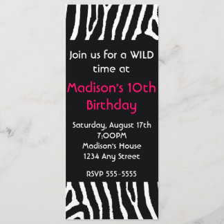 Zebra Animal Print Long Birthday Party Einladung
