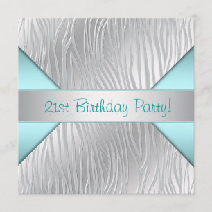 Zebra Aquamarin Blue 21. Geburtstag Party Einladung