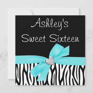 Zebra Aquamarin Blue Bow Diamond Sweet 16 Einladun Einladung