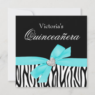 Zebra Aquamarin Bow Diamond Quinceanera Einladunge Einladung