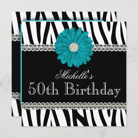 Zebra-aquamarines Gänseblümchen Druckedelstein-50. Einladung (Vorne/Hinten)