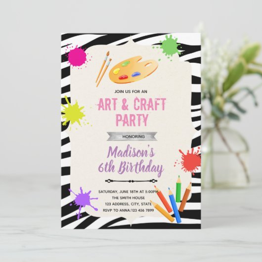 Zebra Art Party Einladung (Stehend Vorderseite)