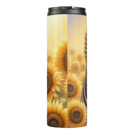 Zebra auf einem Sonnenblumenfeld Thermosbecher (Rückseite)