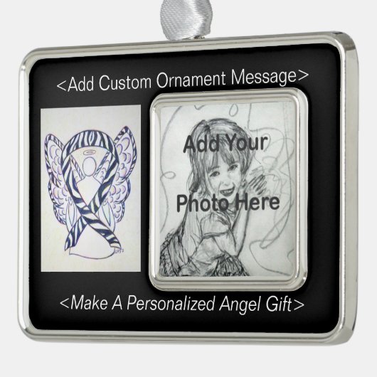 Zebra Awareness Ribbon Angel Ornament Rahmen-Ornament Silber (Links)