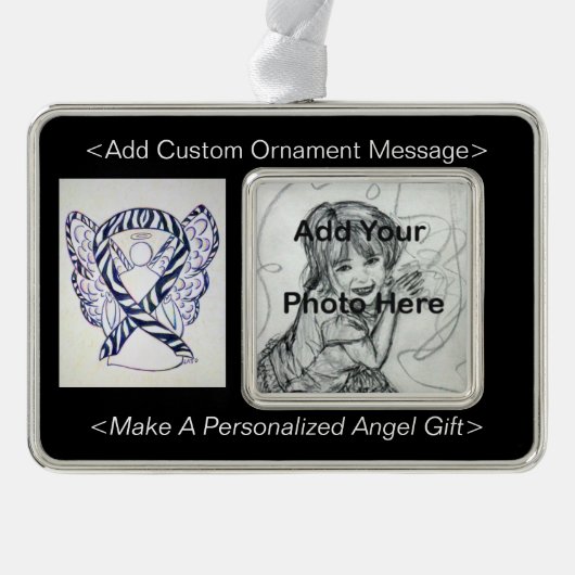 Zebra Awareness Ribbon Angel Ornament Rahmen-Ornament Silber (Vorderseite)