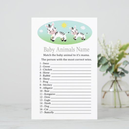 Zebra Baby Animals Name Game (Stehend Vorderseite)