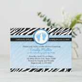 Zebra Baby Boy Dusche Einladung Blue (Stehend Vorderseite)