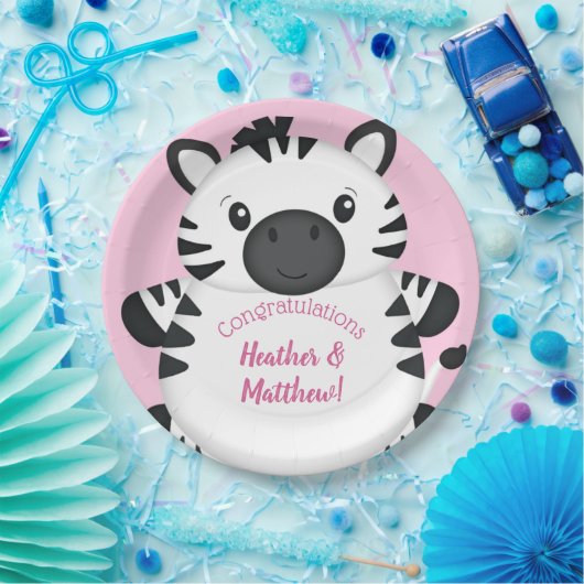 Zebra Baby Dusche Pink Pappteller (Party)