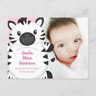 Zebra Baby Dusche Pink Postkarte