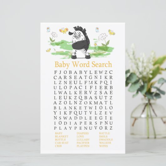 Zebra Baby Shooter Word Search Game (Stehend Vorderseite)