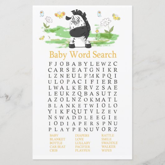 Zebra Baby Shooter Word Search Game (Vorderseite)
