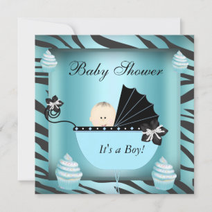 Zebra Baby Shower Baby Boy Aquamarin Cupcake Einladung