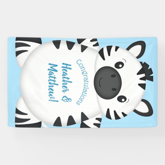 Zebra Baby Shower Blue Banner (Horizontal)