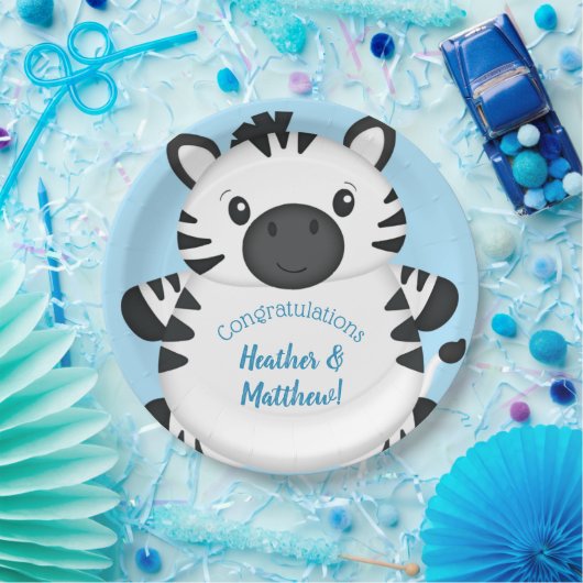 Zebra Baby Shower Blue Pappteller (Party)
