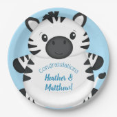 Zebra Baby Shower Blue Pappteller (Vorderseite)