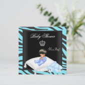 Zebra Baby Shower Boy Blue Black Crown Prince Einladung (Stehend Vorderseite)