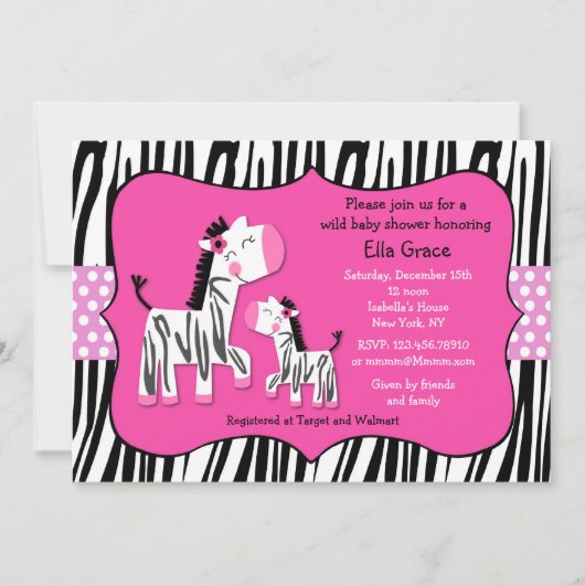 Zebra Baby Shower Einladungen (Vorderseite)