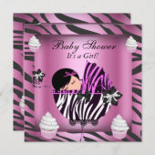 Zebra Baby Shower Girl Pink Cupcake Einladung (Vorne/Hinten)