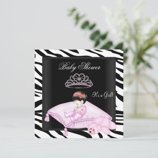 Zebra Baby Shower Girl Pink Schwarz-weiß Princess Einladung (Stehend Vorderseite)