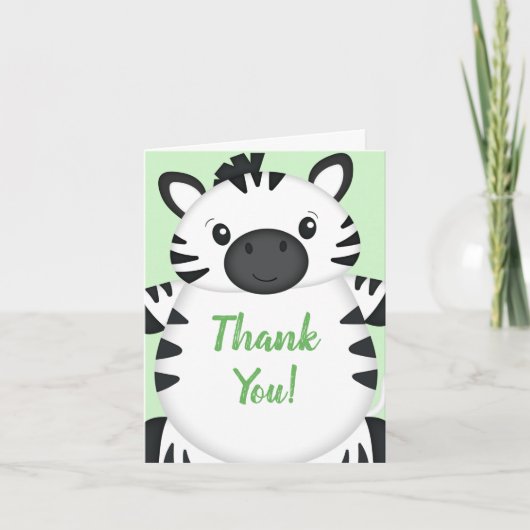 Zebra Baby Shower Green Dankeskarte (Vorderseite)
