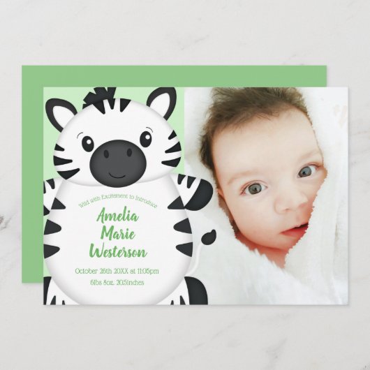 Zebra Baby Shower Green Einladung (Vorne/Hinten)