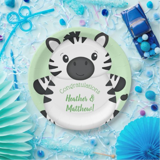 Zebra Baby Shower Green Pappteller (Party)