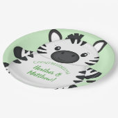 Zebra Baby Shower Green Pappteller (Schrägansicht)