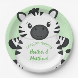 Zebra Baby Shower Green Pappteller