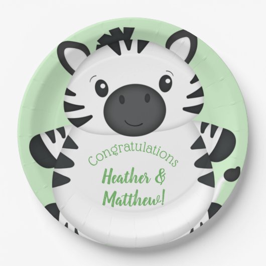 Zebra Baby Shower Green Pappteller (Vorderseite)