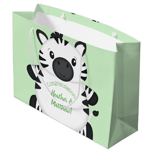 Zebra Baby Shower Große Geschenktüte (Rückseite Schrägansicht)