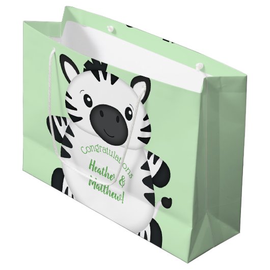 Zebra Baby Shower Große Geschenktüte (Vorderseite Schrägansicht)