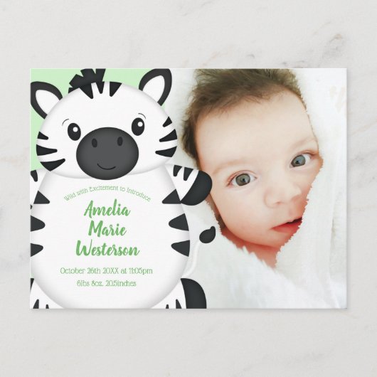 Zebra Baby Shower Postkarte (Vorderseite)