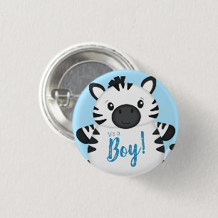 Zebra Baby Shower Safari Blue Boy Button