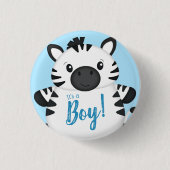 Zebra Baby Shower Safari Blue Boy Button (Vorderseite)