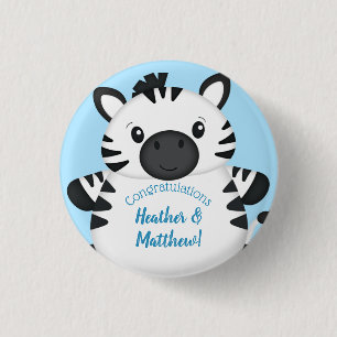 Zebra Baby Shower Safari Blue Boy Button