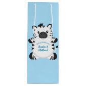 Zebra Baby Shower Safari Blue Boy Geschenktüte Für Weinflaschen (Vorderseite)