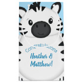 Zebra Baby Shower Safari Blue Boy Kleine Geschenktüte (Rückseite)