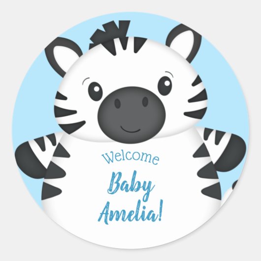 Zebra Baby Shower Safari Blue Boy Runder Aufkleber (Vorderseite)