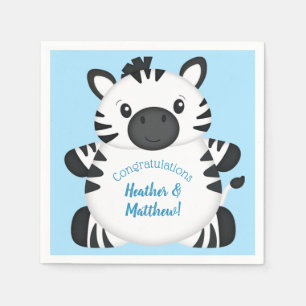 Zebra Baby Shower Safari Blue Boy Serviette