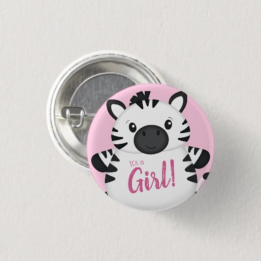 Zebra Baby Shower Safari Pink Girl Button (Vorne & Hinten)