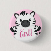 Zebra Baby Shower Safari Pink Girl Button (Vorderseite)