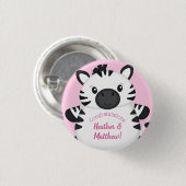 Zebra Baby Shower Safari Pink Girl Button (Vorne & Hinten)