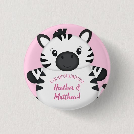 Zebra Baby Shower Safari Pink Girl Button (Vorderseite)