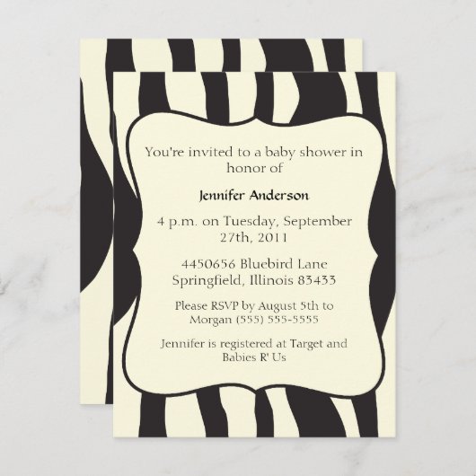 Zebra-Babyparty Einladung (Vorne/Hinten)