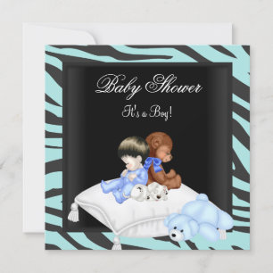 Zebra-Babyparty Junge Blau Schwarz Kronprinz Einladung